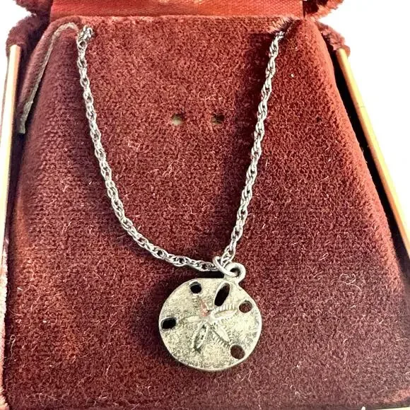 Vintage Sterling Silver Sand Dollar Pendant Necklace Beach Nautical Jewelry - Picture 2 of 16